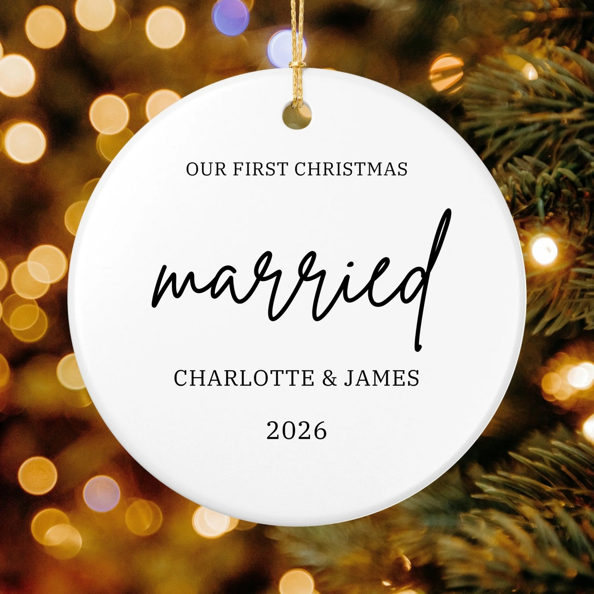 Personalized Our First Christmas Ornament | Ceramic Circle Ornament Design 2 | The Crafted Gift