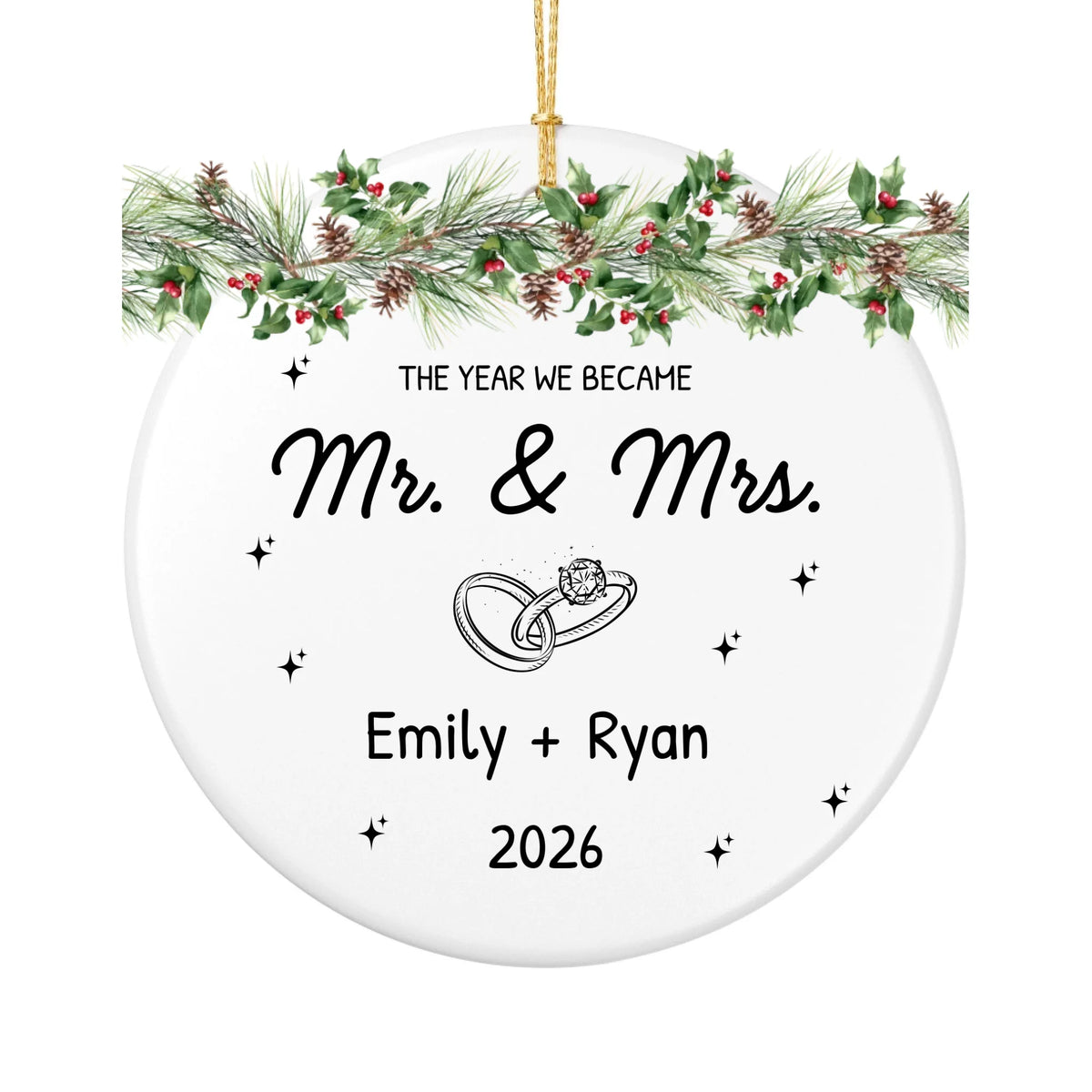 Personalized The Year We Became Mr. and Mrs. Christmas Ornament | Ceramic Circle Ornament | The Crafted Gift