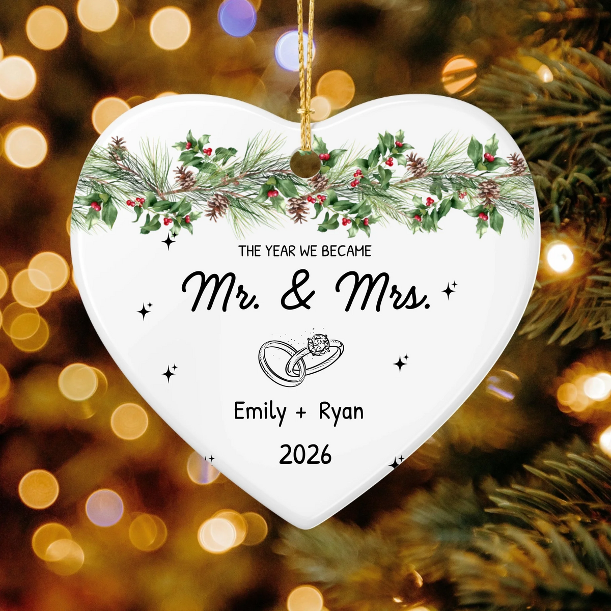 Personalized The Year We Became Mr. and Mrs. Christmas Ornament | Ceramic Heart Ornament Design 2 | The Crafted Gift