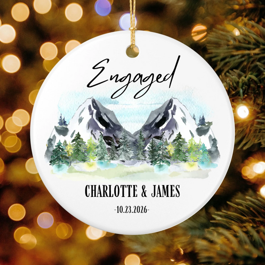 Personalized Engagement Christmas Ornament | Ceramic Circle Ornament Design 2 | The Crafted Gift