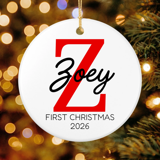 Personalized Baby's First Christmas Ornament | Ceramic Circle Ornament Design 4 | The Crafted Gift