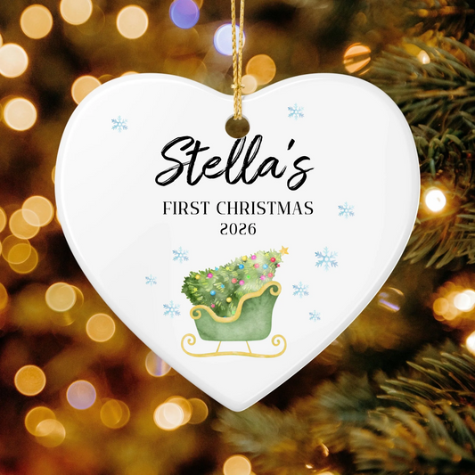 Personalized Baby's First Christmas Ornament | Ceramic Heart Ornament Design 1 | The Crafted Gift