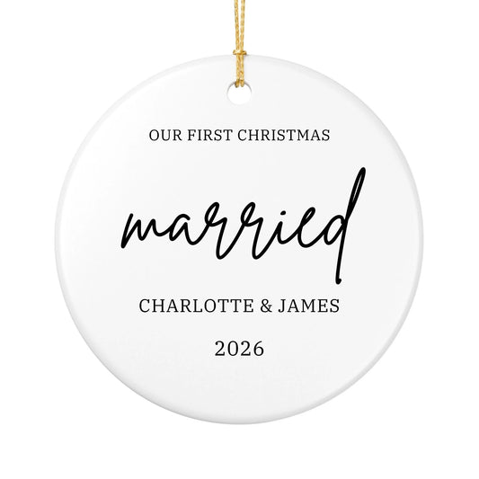 Personalized Our First Christmas Ornament | Ceramic Circle Ornament Design 2 | The Crafted Gift