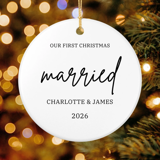 Personalized Our First Christmas Ornament | Ceramic Circle Ornament Design 2 | The Crafted Gift