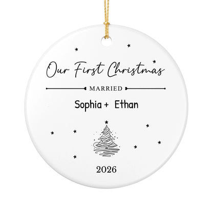 Personalized Our First Christmas Ornament | Ceramic Circle Ornament | The Crafted Gift