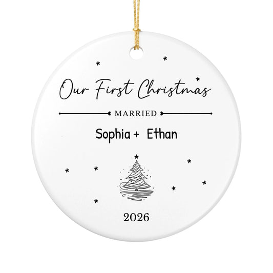 Personalized Our First Christmas Ornament | Ceramic Circle Ornament | The Crafted Gift
