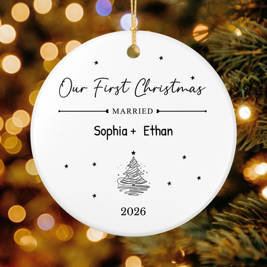 Personalized Our First Christmas Ornament | Ceramic Circle Ornament | The Crafted Gift