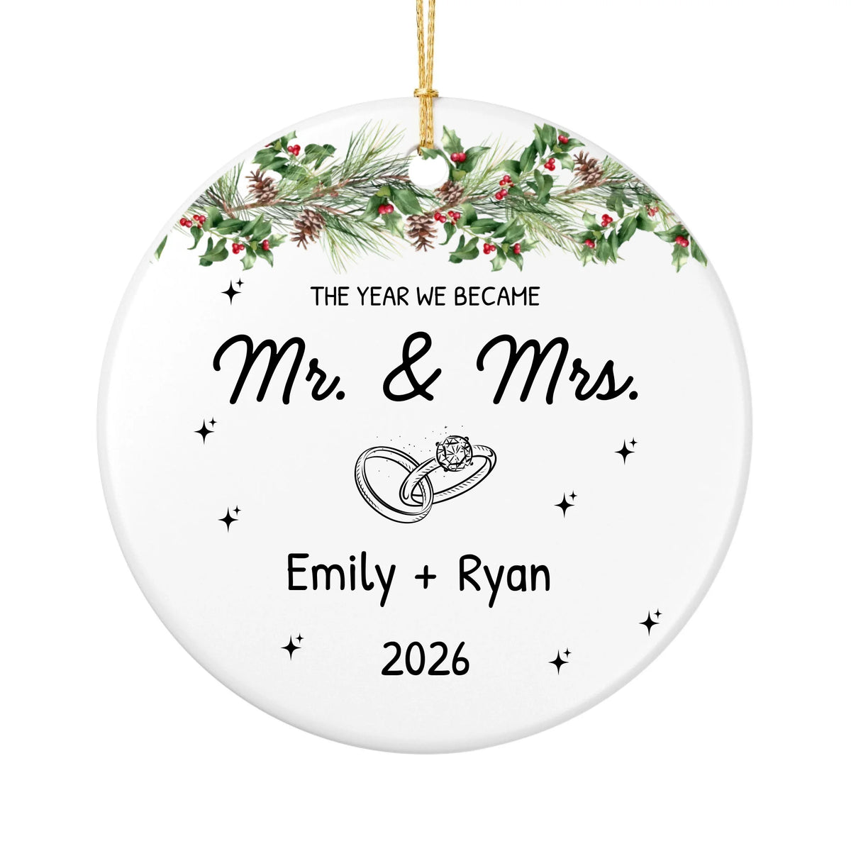 Personalized The Year We Became Mr. and Mrs. Christmas Ornament | Ceramic Circle Ornament | The Crafted Gift
