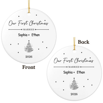 Personalized Our First Christmas Ornament | Ceramic Circle Ornament | The Crafted Gift