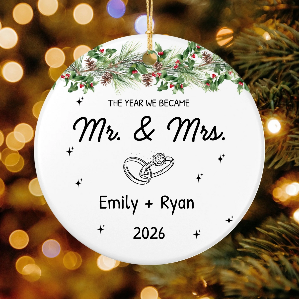 Personalized The Year We Became Mr. and Mrs. Christmas Ornament | Ceramic Circle Ornament | The Crafted Gift