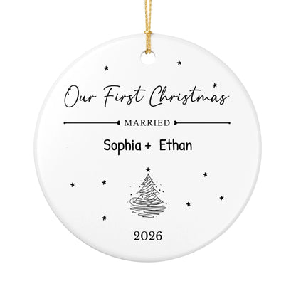 Personalized Our First Christmas Ornament | Ceramic Circle Ornament | The Crafted Gift