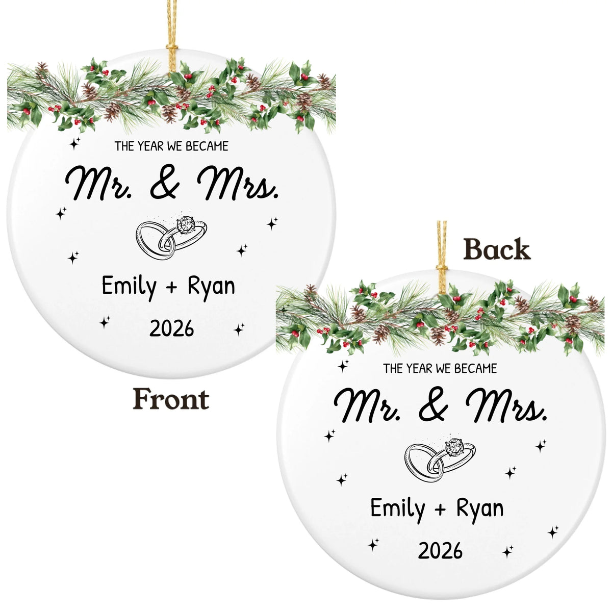Personalized The Year We Became Mr. and Mrs. Christmas Ornament | Ceramic Circle Ornament | The Crafted Gift