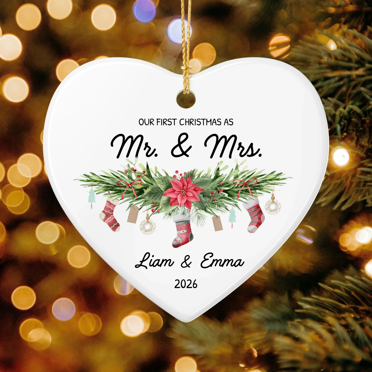 Personalized The Year We Became Mr. and Mrs. Christmas Ornament | Ceramic Heart Ornament | The Crafted Gift
