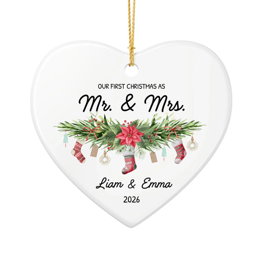 Personalized The Year We Became Mr. and Mrs. Christmas Ornament | Ceramic Heart Ornament | The Crafted Gift