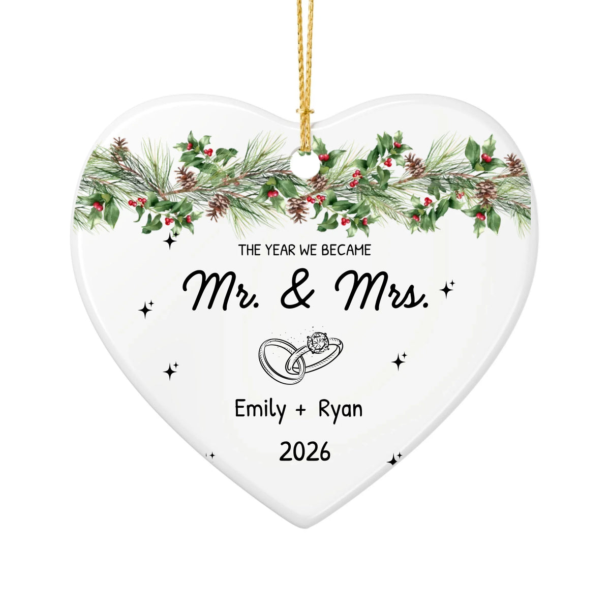 Personalized The Year We Became Mr. and Mrs. Christmas Ornament | Ceramic Heart Ornament Design 2 | The Crafted Gift