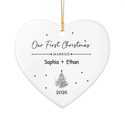 Personalized Our First Christmas Ornament | Ceramic Heart Ornament | The Crafted Gift