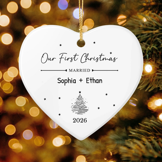 Personalized Our First Christmas Ornament | Ceramic Heart Ornament | The Crafted Gift