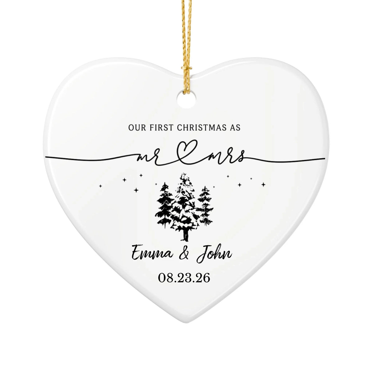 Personalized Our First Christmas Ornament | Ceramic Heart Ornament Design 2 | The Crafted Gift
