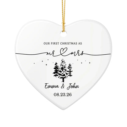 Personalized Our First Christmas Ornament | Ceramic Heart Ornament Design 2 | The Crafted Gift