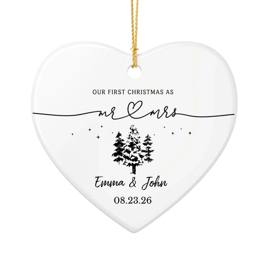 Personalized Our First Christmas Ornament | Ceramic Heart Ornament Design 2 | The Crafted Gift