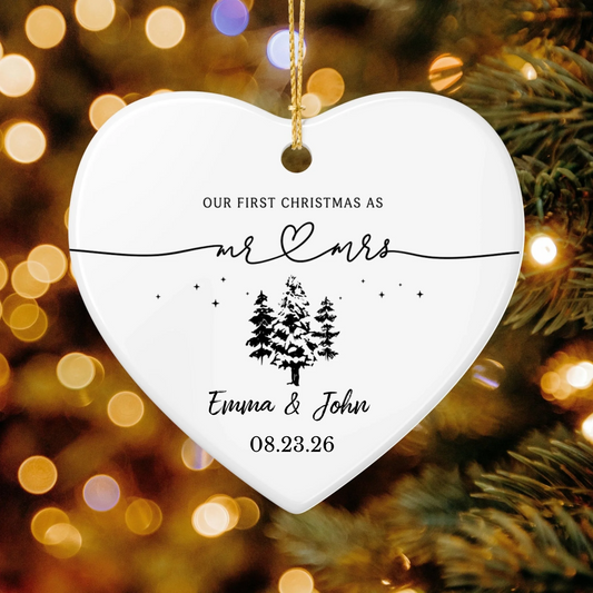 Personalized Our First Christmas Ornament | Ceramic Heart Ornament Design 2 | The Crafted Gift