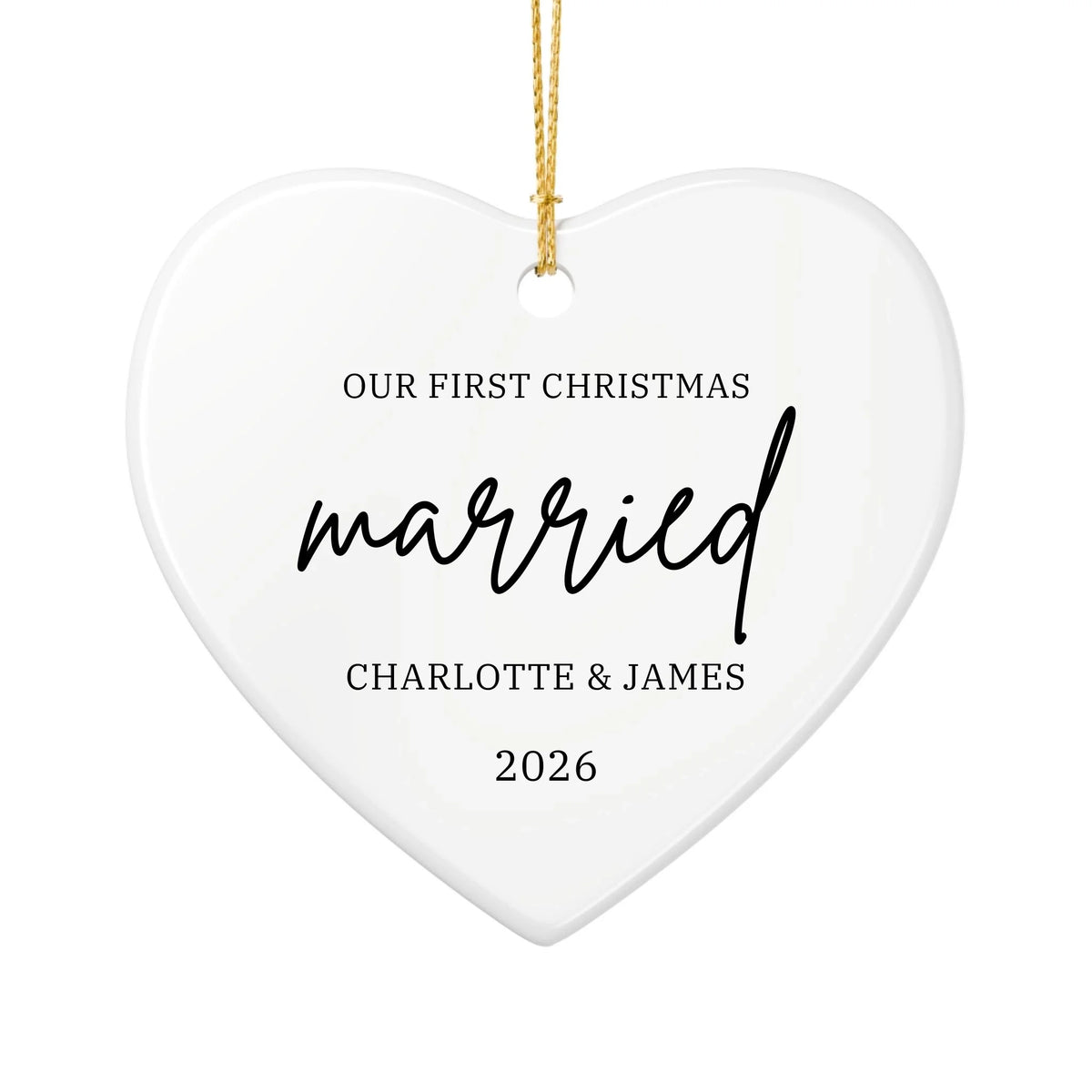 Personalized Our First Christmas Ornament | Ceramic Heart Ornament Design 3 | The Crafted Gift