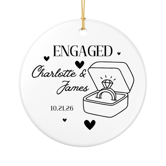 Personalized Engagement Christmas Ornament | Ceramic Circle Ornament | The Crafted Gift