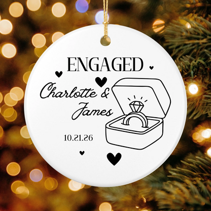 Personalized Engagement Christmas Ornament | Ceramic Circle Ornament | The Crafted Gift