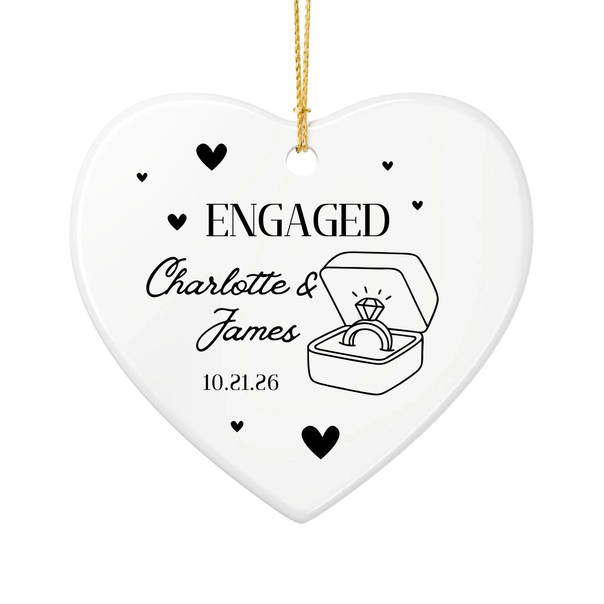 Personalized Engagement Christmas Ornament | Ceramic Heart Ornament | The Crafted Gift
