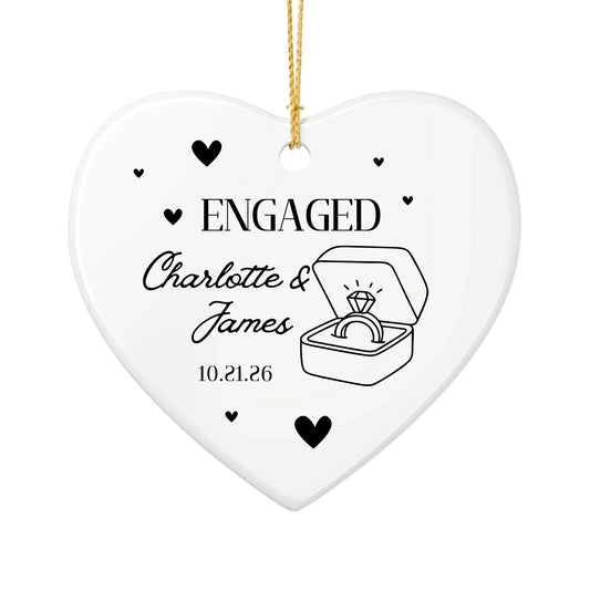 Personalized Engagement Christmas Ornament | Ceramic Heart Ornament | The Crafted Gift