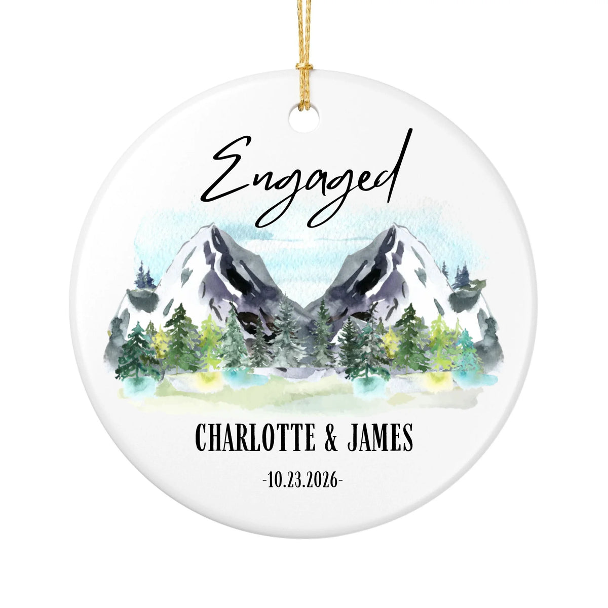 Personalized Engagement Christmas Ornament | Ceramic Circle Ornament Design 2 | The Crafted Gift