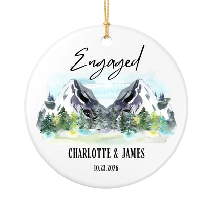 Personalized Engagement Christmas Ornament | Ceramic Circle Ornament Design 2 | The Crafted Gift