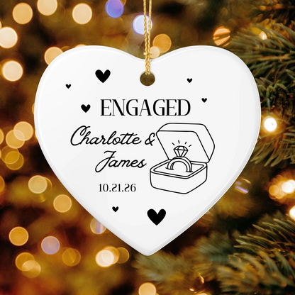Personalized Engagement Christmas Ornament | Ceramic Heart Ornament | The Crafted Gift
