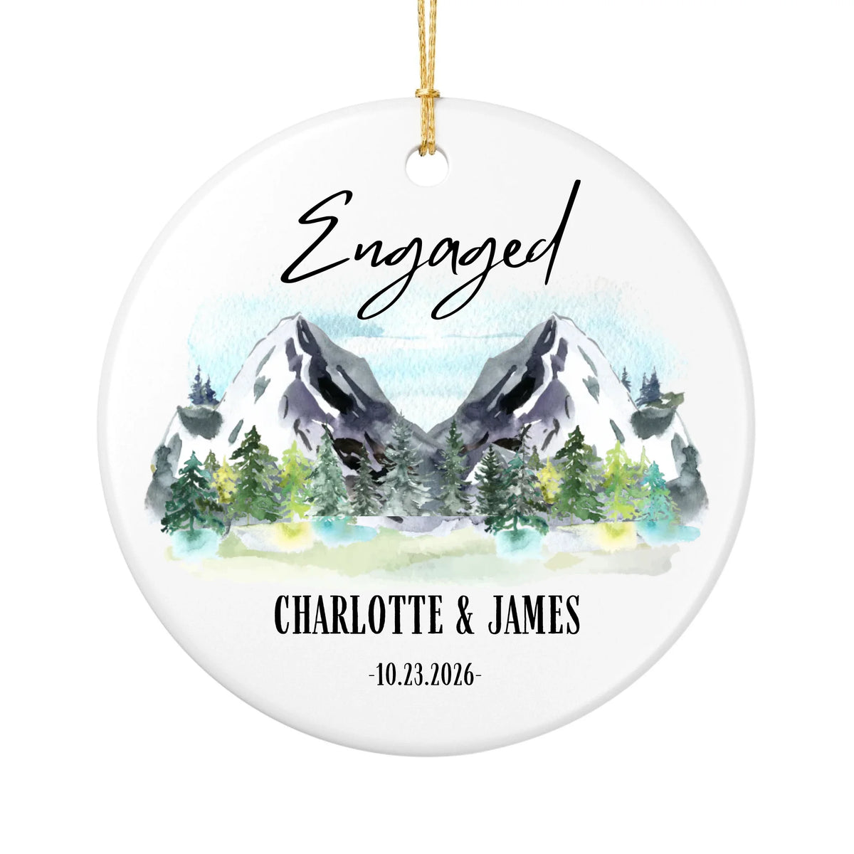 Personalized Engagement Christmas Ornament | Ceramic Circle Ornament Design 2 | The Crafted Gift