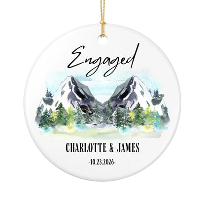 Personalized Engagement Christmas Ornament | Ceramic Circle Ornament Design 2 | The Crafted Gift