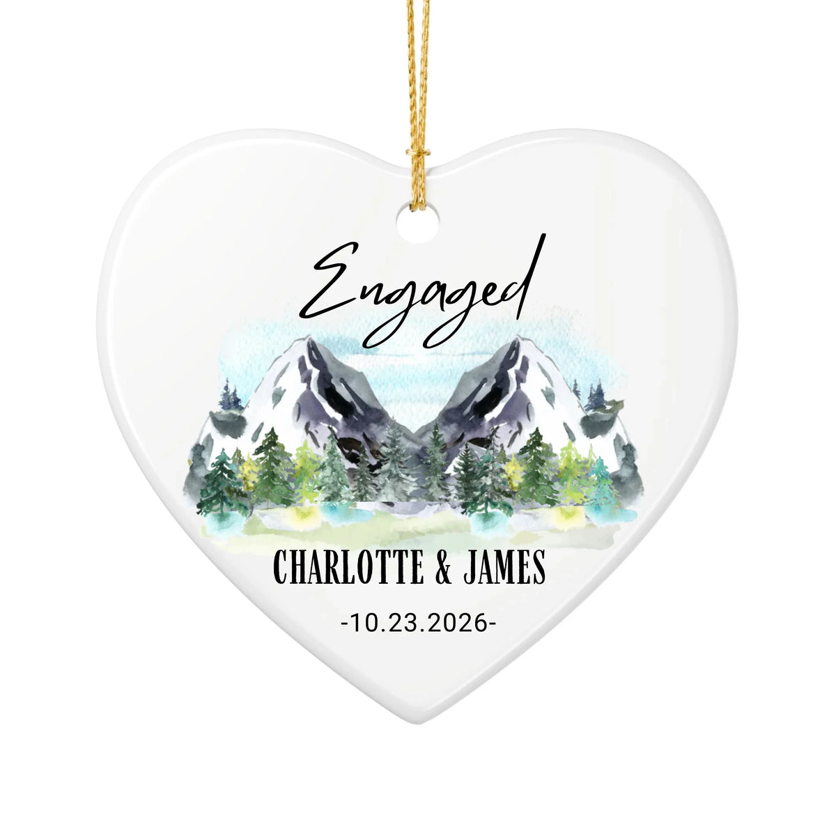 Personalized Engagement Christmas Ornament | Ceramic Heart Ornament Design 2 | The Crafted Gift