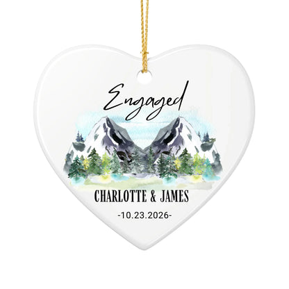 Personalized Engagement Christmas Ornament | Ceramic Heart Ornament Design 2 | The Crafted Gift