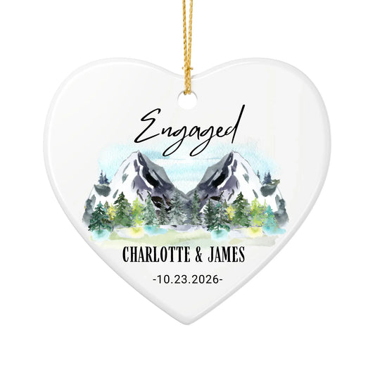 Personalized Engagement Christmas Ornament | Ceramic Heart Ornament Design 2 | The Crafted Gift