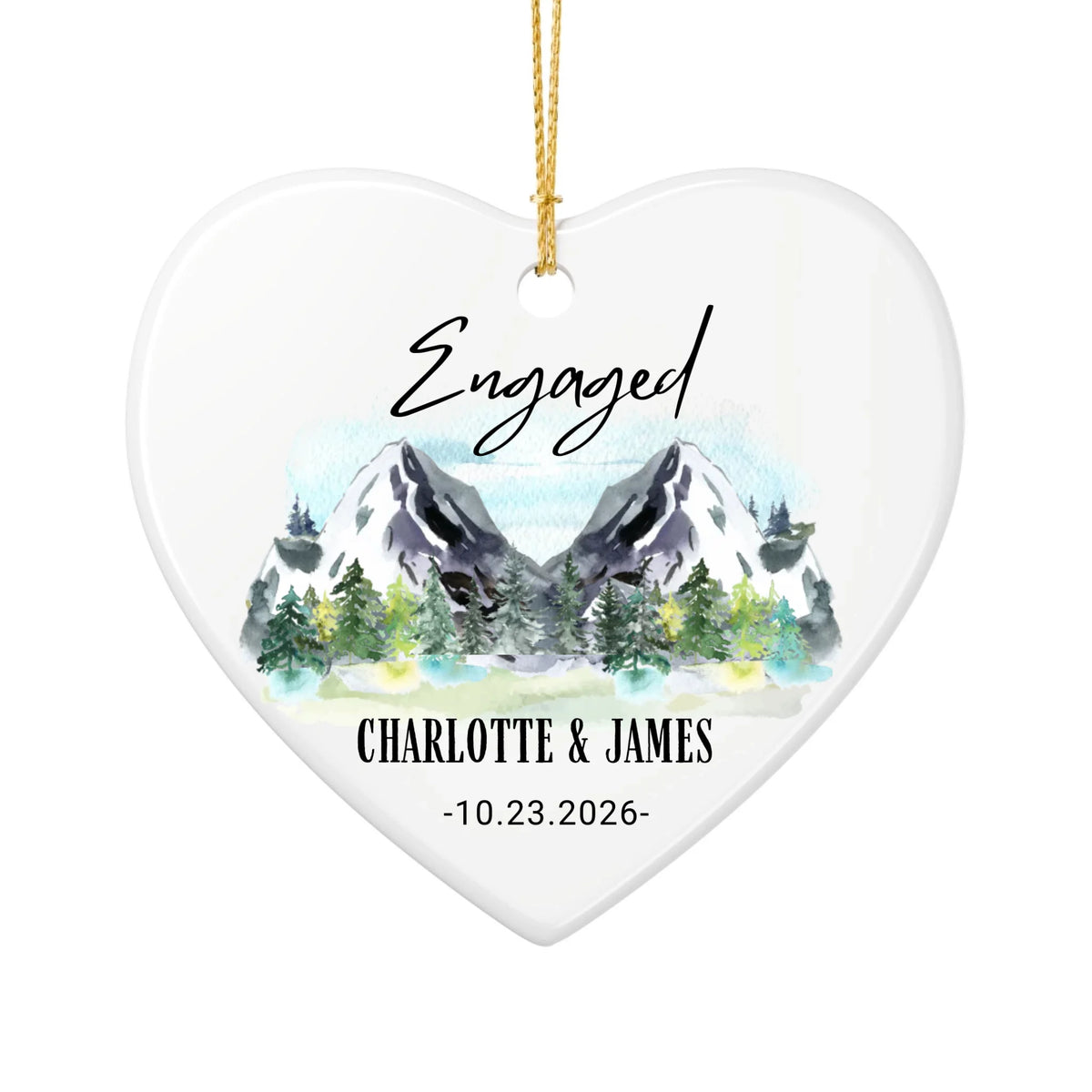Personalized Engagement Christmas Ornament | Ceramic Heart Ornament Design 2 | The Crafted Gift