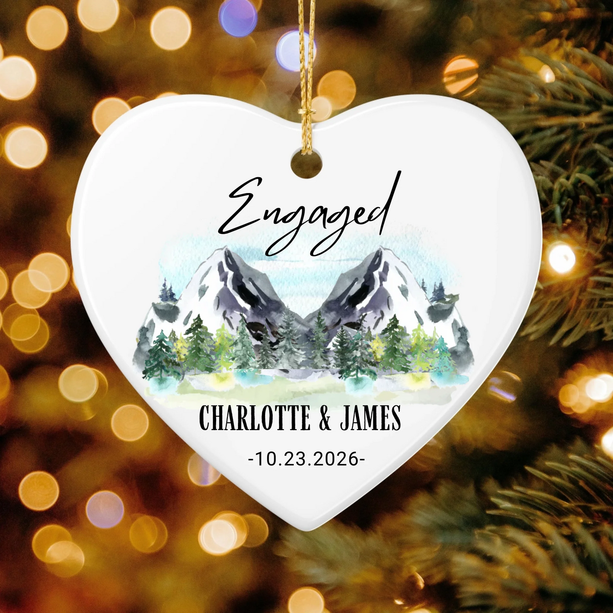 Personalized Engagement Christmas Ornament | Ceramic Heart Ornament Design 2 | The Crafted Gift