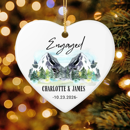 Personalized Engagement Christmas Ornament | Ceramic Heart Ornament Design 2 | The Crafted Gift