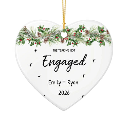Personalized Engagement Christmas Ornament | Ceramic Heart Ornament Design 3 | The Crafted Gift