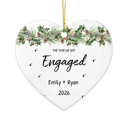 Personalized Engagement Christmas Ornament | Ceramic Heart Ornament Design 3 | The Crafted Gift