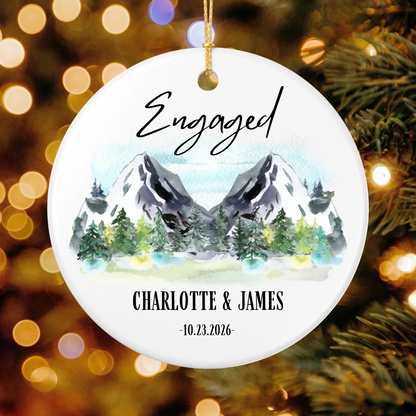 Personalized Engagement Christmas Ornament | Ceramic Circle Ornament Design 2 | The Crafted Gift