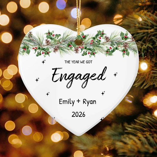 Personalized Engagement Christmas Ornament | Ceramic Heart Ornament Design 3 | The Crafted Gift