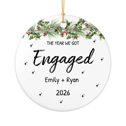 Personalized Engagement Christmas Ornament | Ceramic Circle Ornament Design 3 | The Crafted Gift