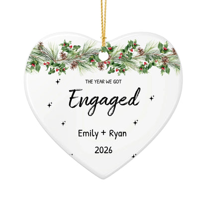 Personalized Engagement Christmas Ornament | Ceramic Heart Ornament Design 3 | The Crafted Gift