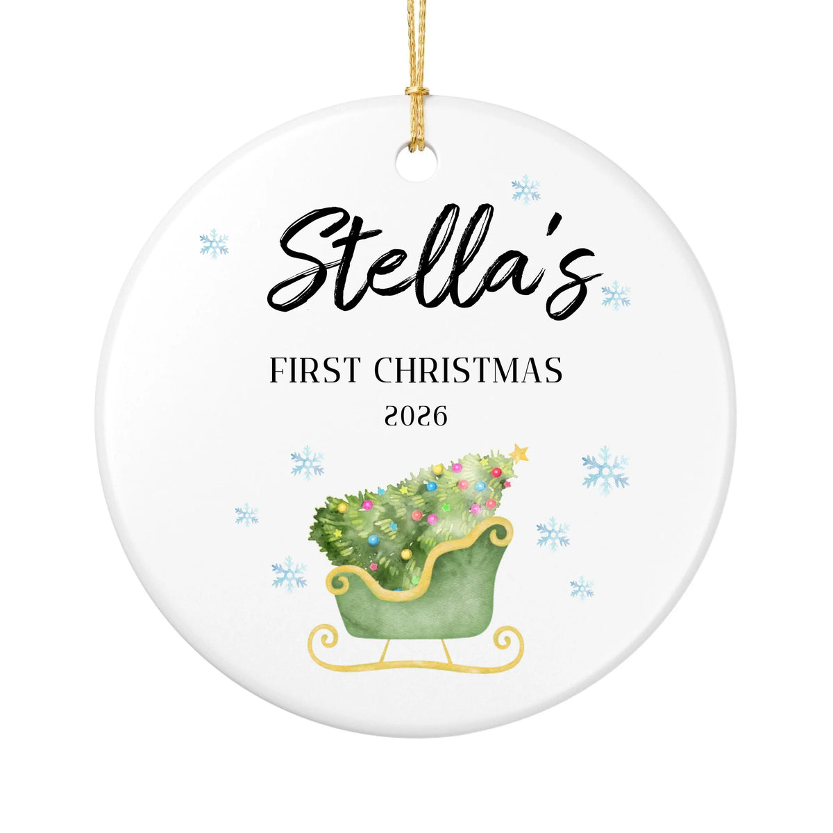 Personalized Baby's First Christmas Ornament | Ceramic Circle Ornament Design 1 | The Crafted Gift