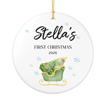 Personalized Baby's First Christmas Ornament | Ceramic Circle Ornament Design 1 | The Crafted Gift