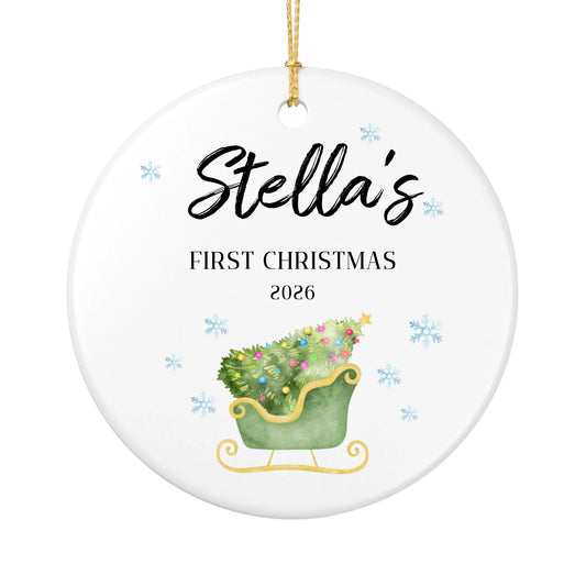 Personalized Baby's First Christmas Ornament | Ceramic Circle Ornament Design 1 | The Crafted Gift